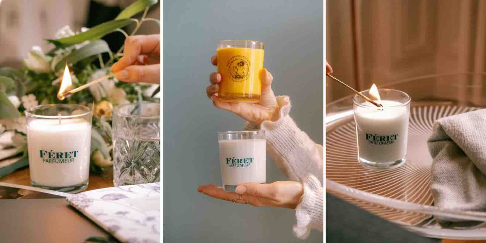 Duftkerze Art-Déco Veilchen von Féret Parfumeur in einem stilvollen Interieur